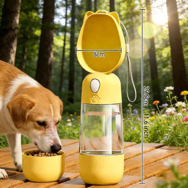 Random single pet travel water bottle, 2-in-1 drinking and feeding design, leakproof, portable for outdoor use, fits both dogs and cats.