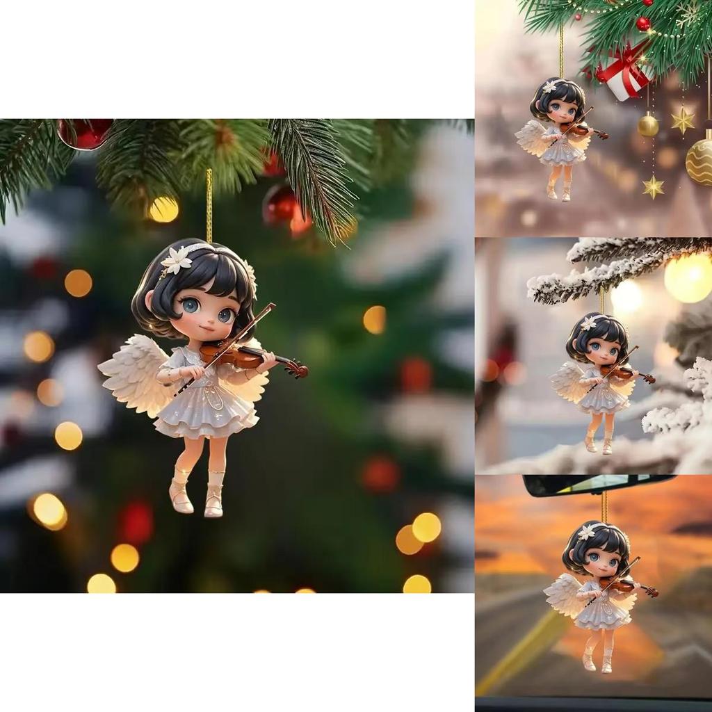 Acrylic Angel Violinist Car Pendant With Elegant Minimalist Design For Interior Decor