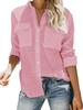 Womens Cotton Linen Button Down Shirt V Neck Long Sleeve Loose Work Blouse
