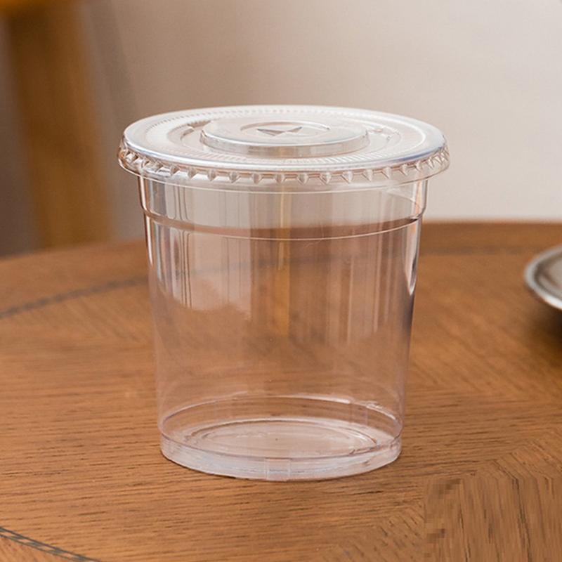 

10Pcs/Set Durable Plastic Yogurt Parfait Cups 500Ml With Lids Pudding Cups Clear Storage Can Kitchen Accessories Flat cover