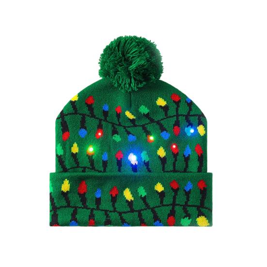 Knitting Hat With Led Lights Santa Claus Deer Christmas Tree
