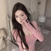 Women's Slim-Fit Velvet Shoulder T-Shirt - Autumn/Winter Long-Sleeve Chic Top