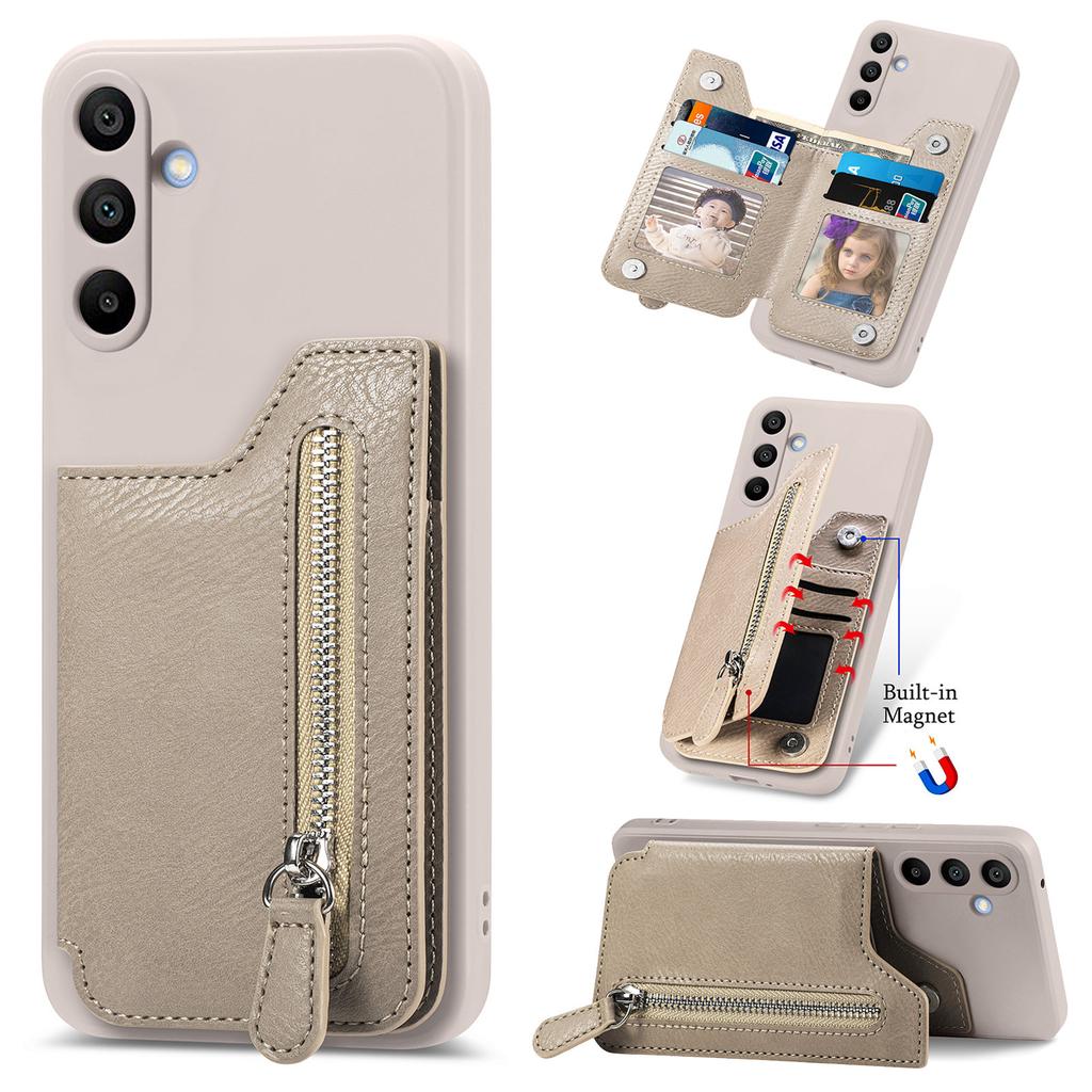 Cartera de Cuero con Cremallera, Ranuras para Tarjetas y Soporte para Teléfono Anti-caída para Samsung Galaxy S24 Ultra S23 FE S22 Plus A15 A25 A35 A55