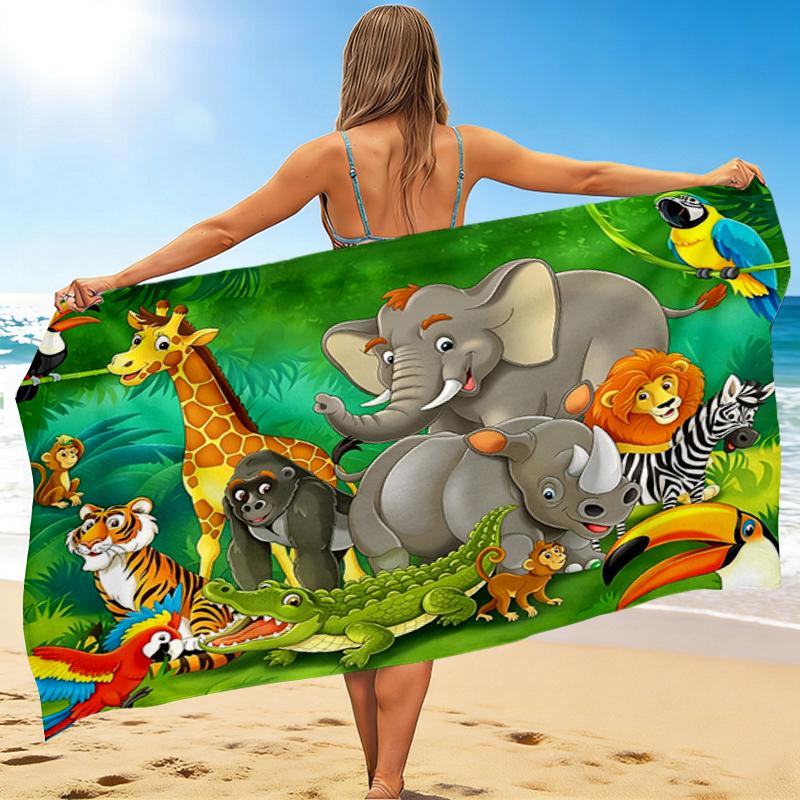 1Pc Jungle Animal Parade Beach Towel, Quick Dry, Multi-Use for Beach Pool Gym Yoga Home Travel, Christmas, Halloween, Xmas Gift M928511