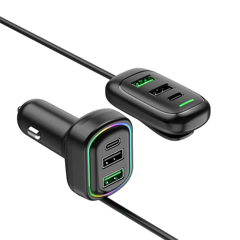 6-Ports Usb Type-C Front And Rear Extension Car Charger With Rgb Light Pd Fast Charging Power Adapter For Iphone Tablet Laptop