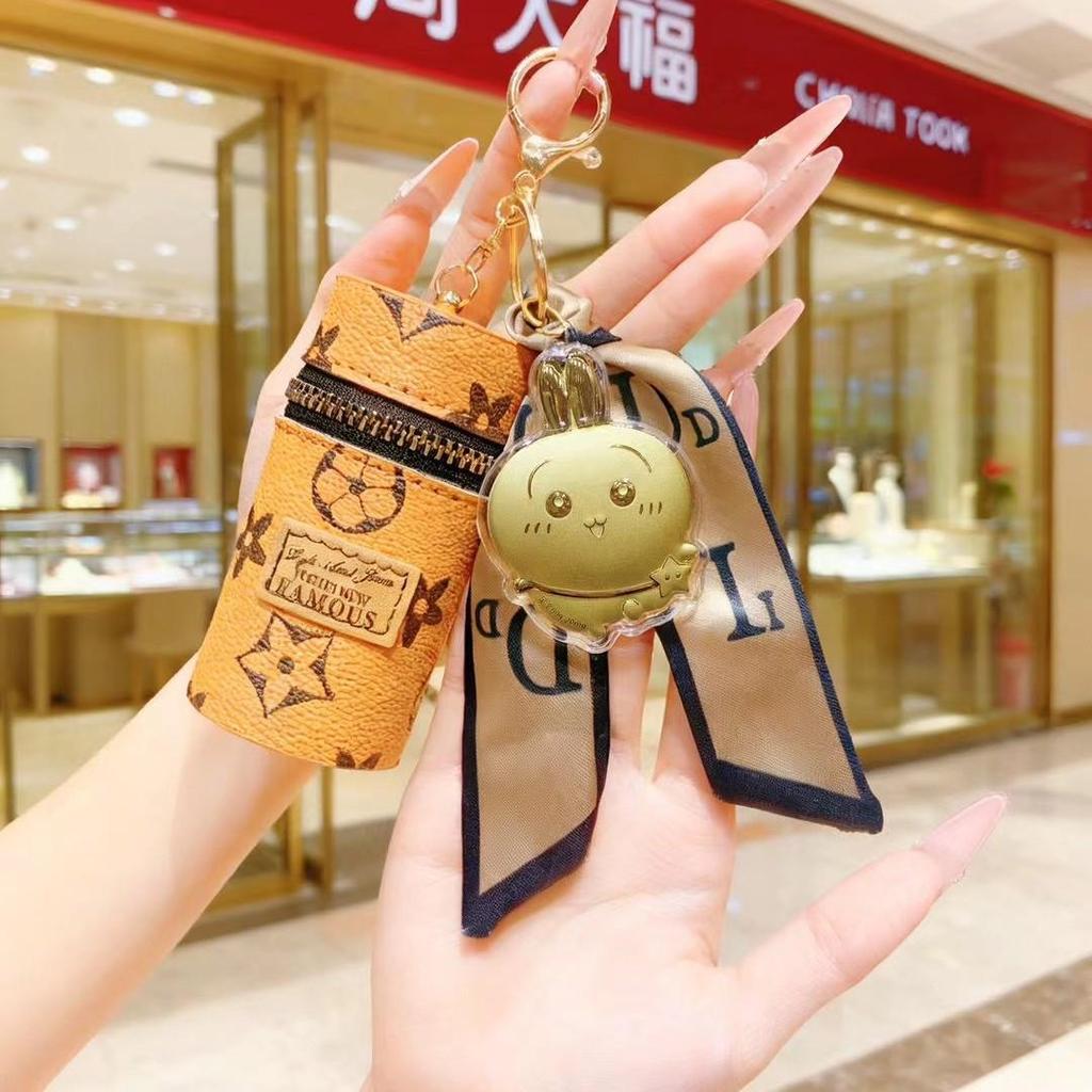 Cinnamoroll Gold Keychain & Monogram Leather Phone Bag with High-End Charm Pendant
