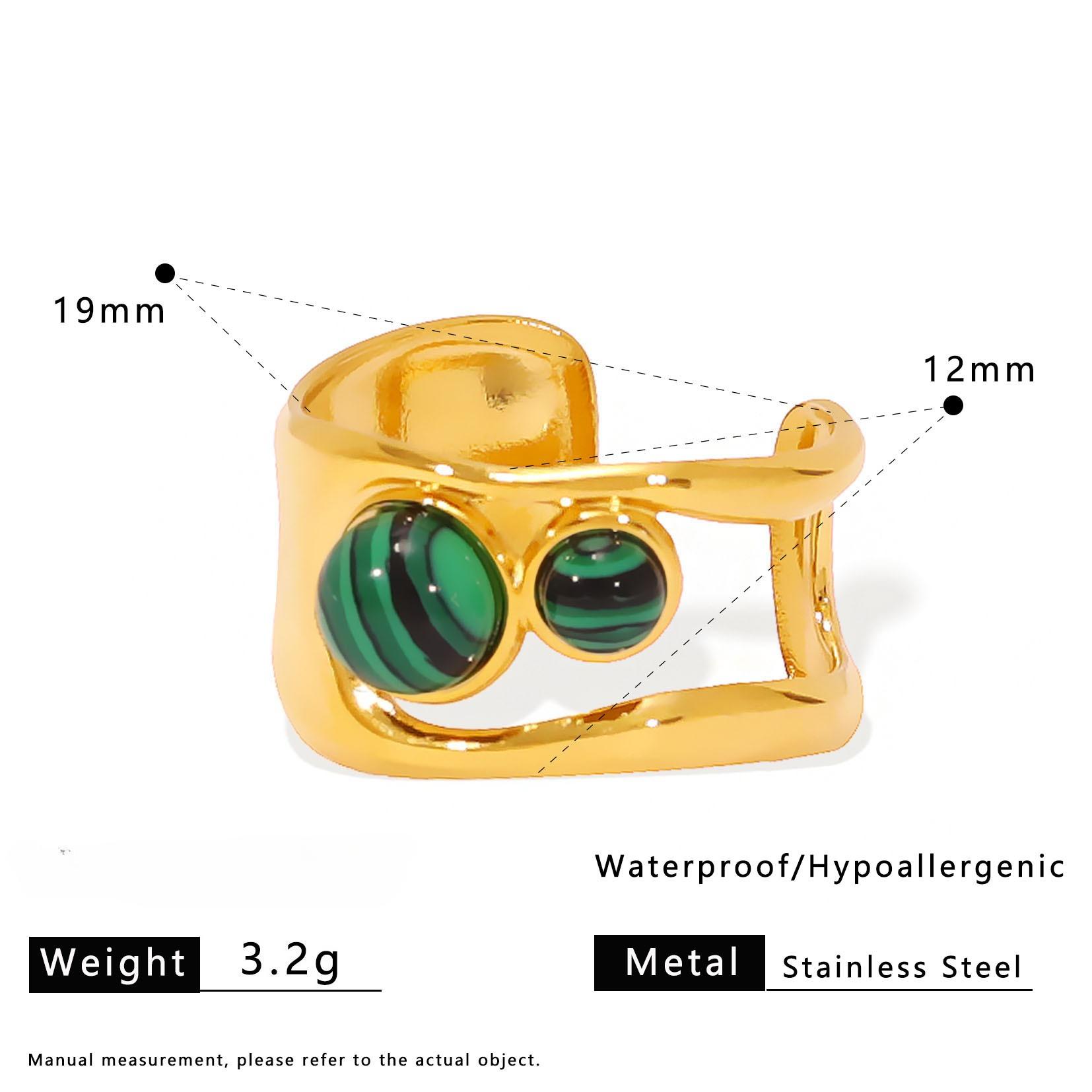 

French Natural Stone European American Vintage Open Ring Stainless Steel Gold-Plated Bracelet Ring Combination Fashion Bangle