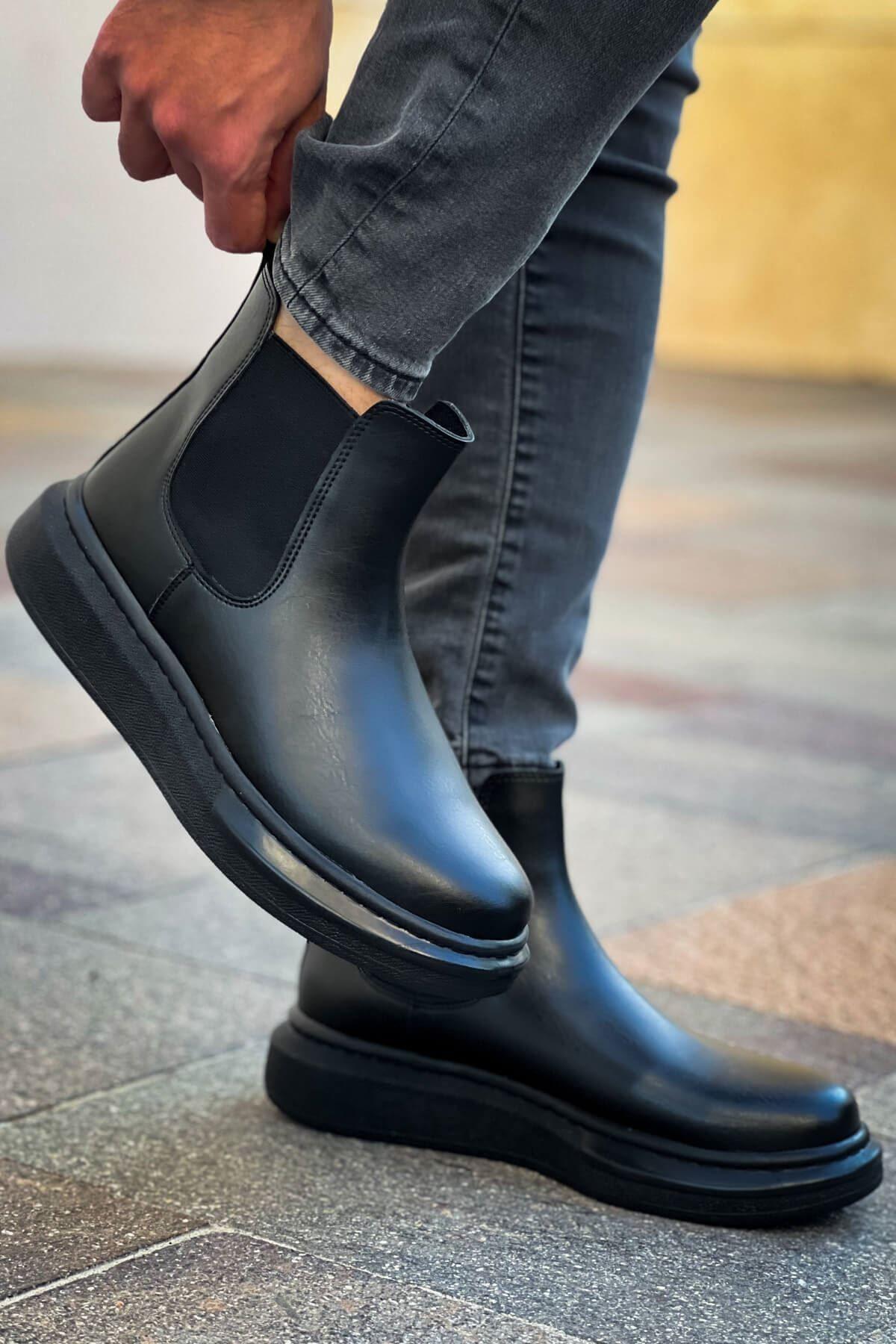 

Men s Fashion Waterproof Flat Heeled Booties Black St Elastic Boots Shoes