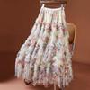 DIMANAF 2025 Summer Women New Skirts Chiffon Solid Elastic Waist Pleated Mesh Elegant Skirts