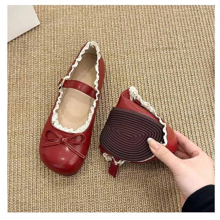 Fashion Retro round Toe Flat Bottom Mary Jane Shoes Women's Soft Sole Spring Autumn Dress Shoes Polka Dot Pattern Rubber Outsole