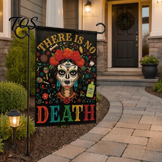 Weather Resistant Patio Banners Day of The Dead Garden Flag, 12x18 Inch Floral Skull Decorative Yard Sugar Ornaments Mexican Gothic Skeleton