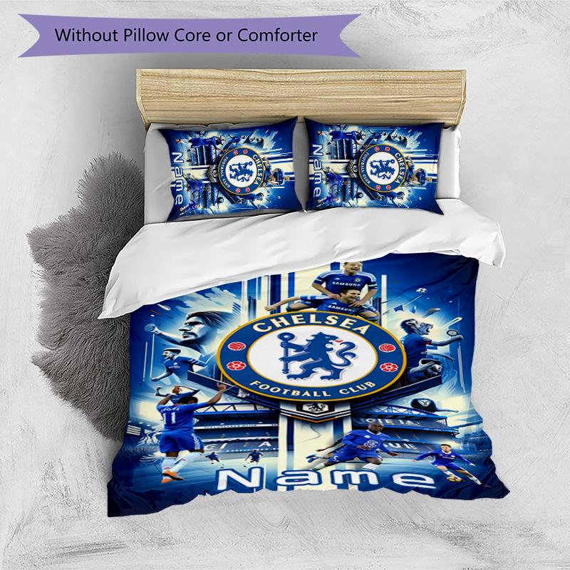 3pcs Custom Name Chelsea F.C Bedding Set Duvet Cover Closure Includes 1 Duvet Cover & 2 Pillowcases for All Seasons Bedroom Decor