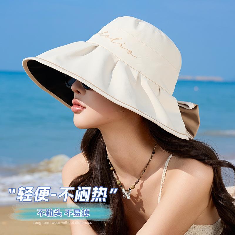 Hat Female Spring and Summer Sunshade Sunscreen Hat UV Protection Big Eaves Hat Bow Bucket Hat