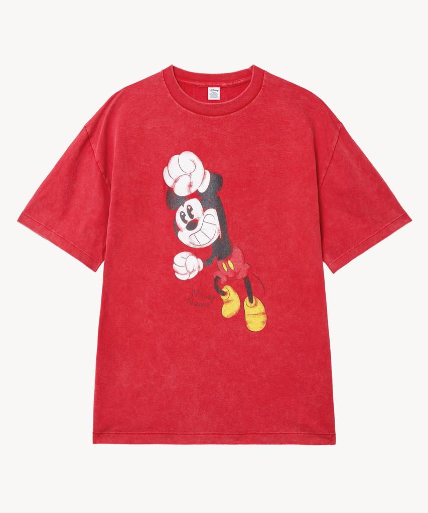 VTWO Fade Wash Happy _Mickey_ T-Shirt (Red)
