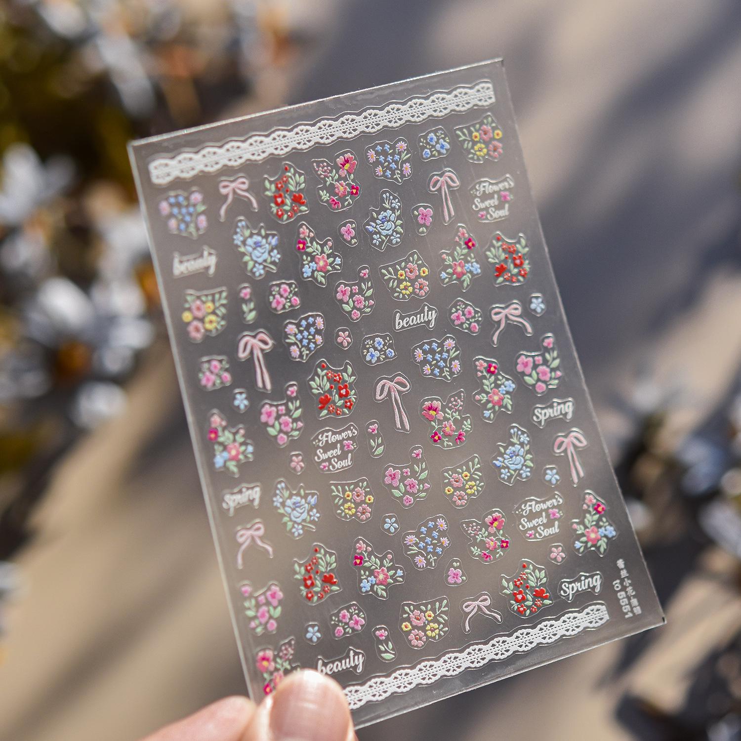 Tomoni Spring Floral Nail Stickers - Thin & Flexible, Empty Valley Orchid Design