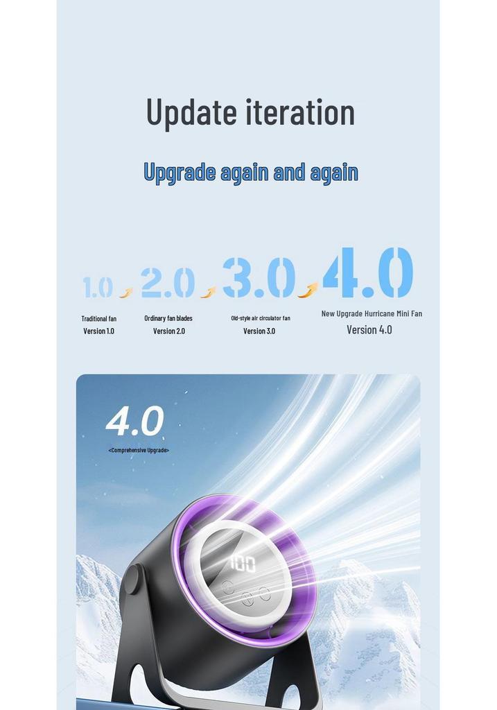 Ultra-Quiet Portable USB Rechargeable Desktop Fan with Lighting and Long Battery Life