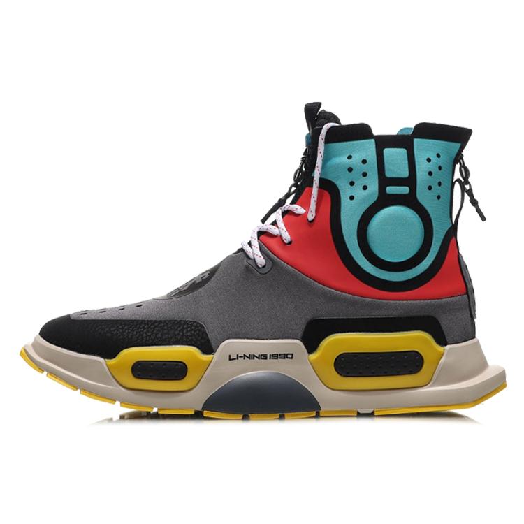 New LiNing Reburn Anti Slip Wear Resistant High Top Casual Shoes Unisex Iron Asphalt Gray AGBN054-2