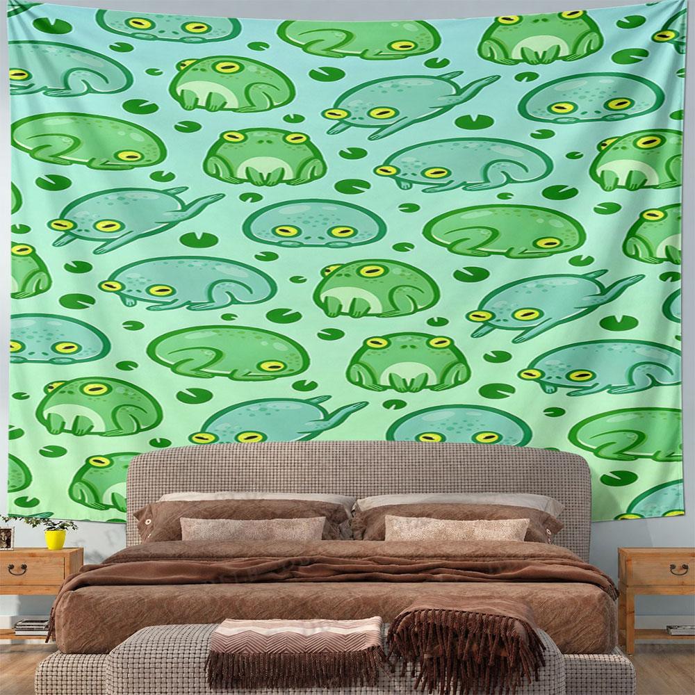 Cute Cartoon Frogs and Lily Pads Pattern Pattern Wall Hanging Tapestry Decorative Tapestry Home Decor for Bedroom and Living Room