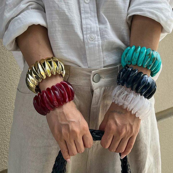 Bracciale Ovale in Acrilico Marmo Europeo e Americano - Pezzo di Gioielleria Retro alla Moda