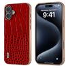 ABEEL For iPhone 16 Plus Case Electroplating Edge Crocodile Texture Genuine Cow Leather Back Phone Cover