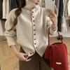 Women's Contrast Color Button Knit Cardigan Sweater  High Neck Long Sleeve Loose Sweaters Jacket Loose Korean Style Fall Winter Basic Clothing