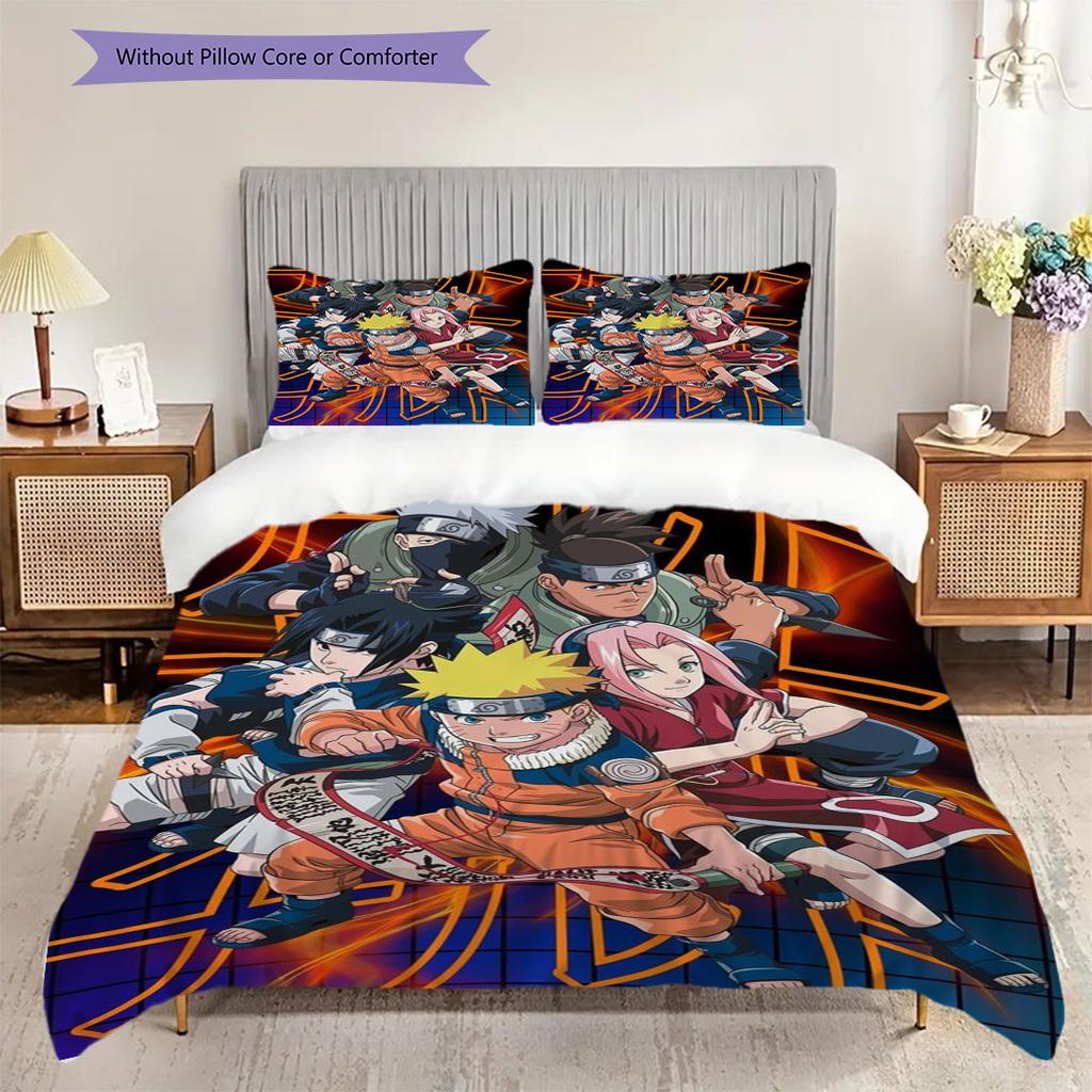 3pc Naruto-themed Printed Bedding Set( Without Core), Soft and Skin-friendly, Suitable for Bedroom or Guest Room