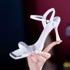 Stiletto sandals women's summer 2025 new celebrity style banquet elegant one-word buckle with rhinestone open-toed high heels