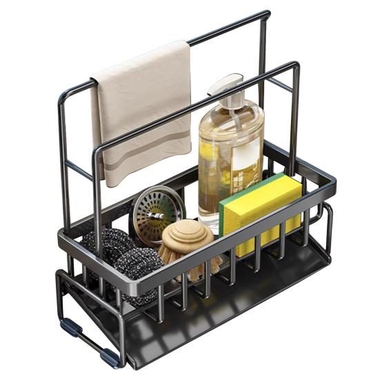 Drain Rack Rustproof Carbon Steel Organizer with Detachable Drain Tray Storage Rack for Kitchen Sink Sponges Soap
