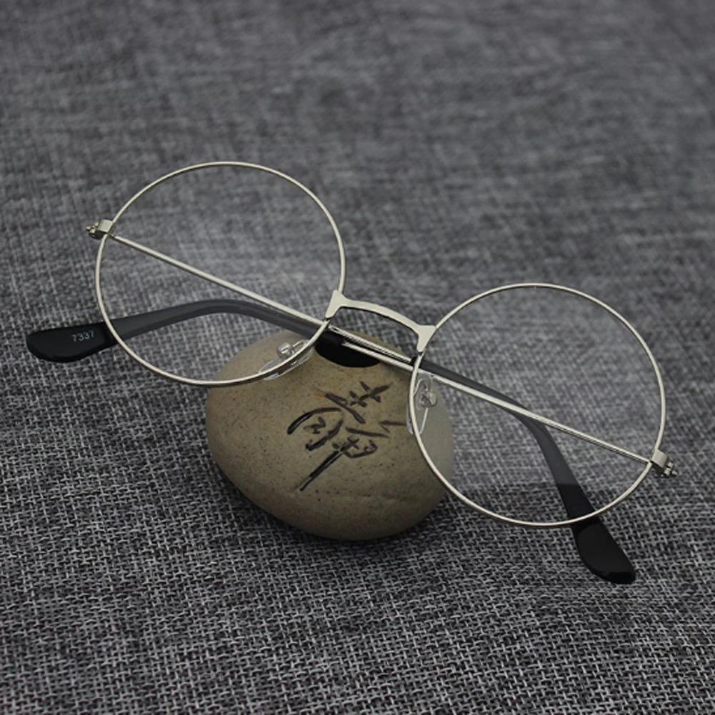 Round Frame Eyeglasses Simple Vintage Metal Frame Clear Lens Glasses Eyewear Oversized Circle Eye Glasses All Match for Students