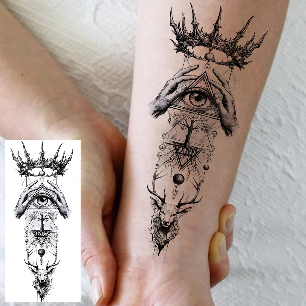 1 Sheet Geometric Planet Mountains Temporary Tattoos For Women Men Forearm Foot, Waterproof Long Lasting Realistic Tatoo Sticker