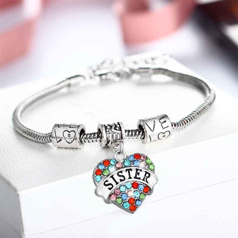 Family Members Inlaid Colorful Rhinestone Love Heart Bracelet Gift For Family**