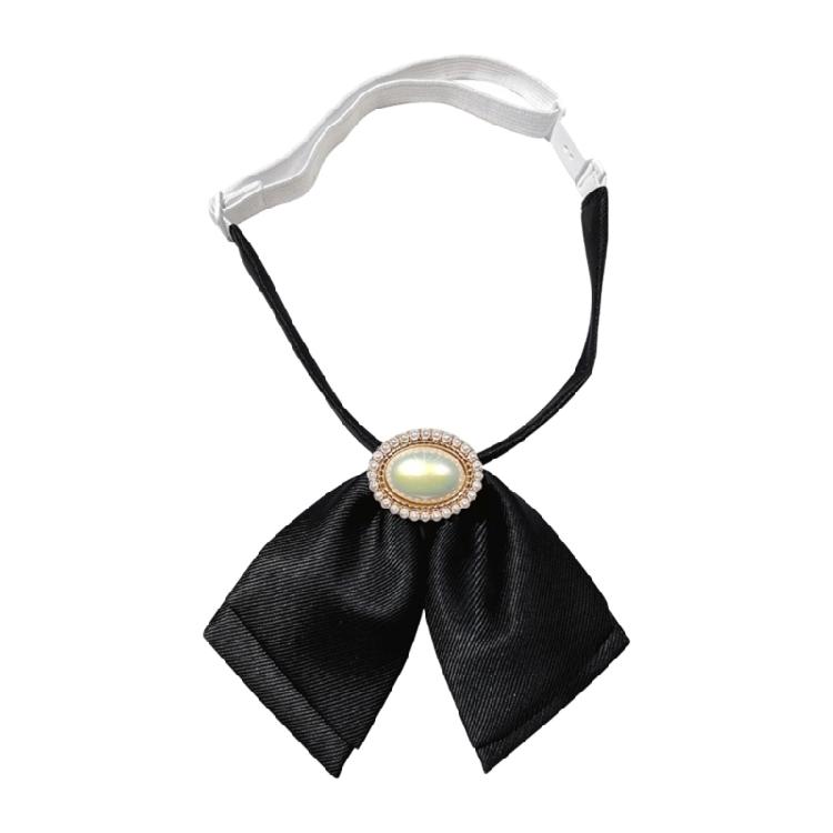 

Pre Tied Bows Tie Adjustable with Elastic Band Pearls Beaded Bowknot Necktie for JK Uniforms and Fashion Forward Women чорний