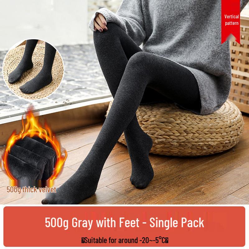 Women's Plus-Size Fleece-Lined Base Layer Pants, Footed Tights for Autumn and Winter - Thickened Warm Cotton for Up to 200 Jin.
