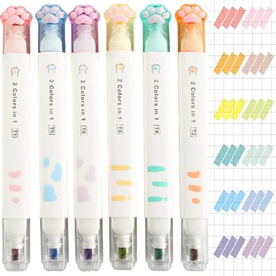 Fogman Pastel Highlighters Marker Set, Cute Stationery, 6 Pieces, 12 Colors, Ideal for Note-taking and Journals