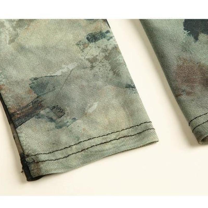 Korean Mesh Print Temperament Collision Color Mesh Yarn Round Neck Fashion Bottoming Shirt Inside Slim Hundred Mom Pleated Long-sleeved T-shirt Female