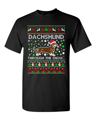 Dachshund Through The Snow Dog Hat Ugly Christmas Funny Adult DT T-Shirt Tee Unisex T-Shirt XXL