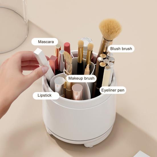 Makeup Brush Holder with Clear Lid 360-Degree Rotating Cosmetic Organizer Dust-proof Makeup Pen Organizer for Vanity Bathroom Desktop