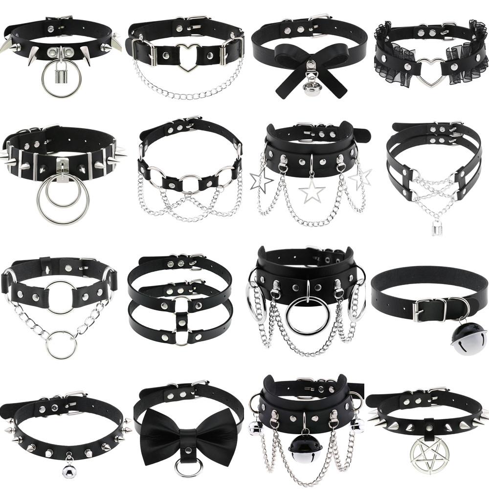 Yiran Sexy Lingerie Women's Diezi Different Style Fashion Punk Men Torques Necklace Gothic Pu Leather Choker Collar Necklace Body Chain Jewelry