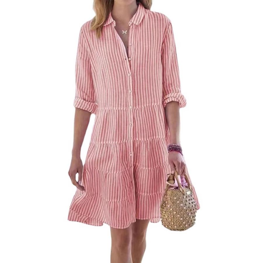 Women's Striped Shirt Dress - Autumn Long Sleeve