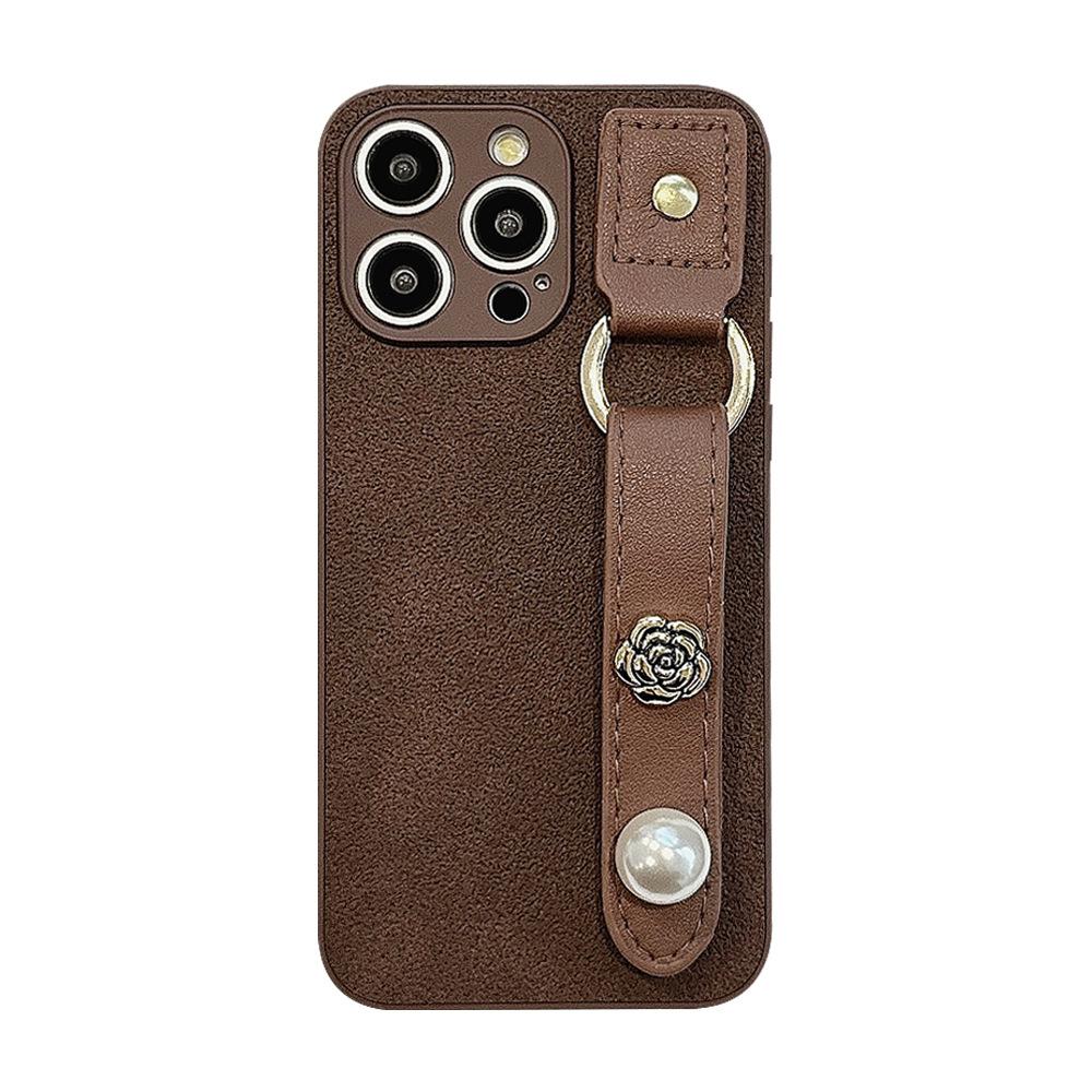 Camellia Wristband IPhone 15 Apple Phone Case 14promax Light Luxury Leather 13 Suitable for 11 Autumn and Winter Retro