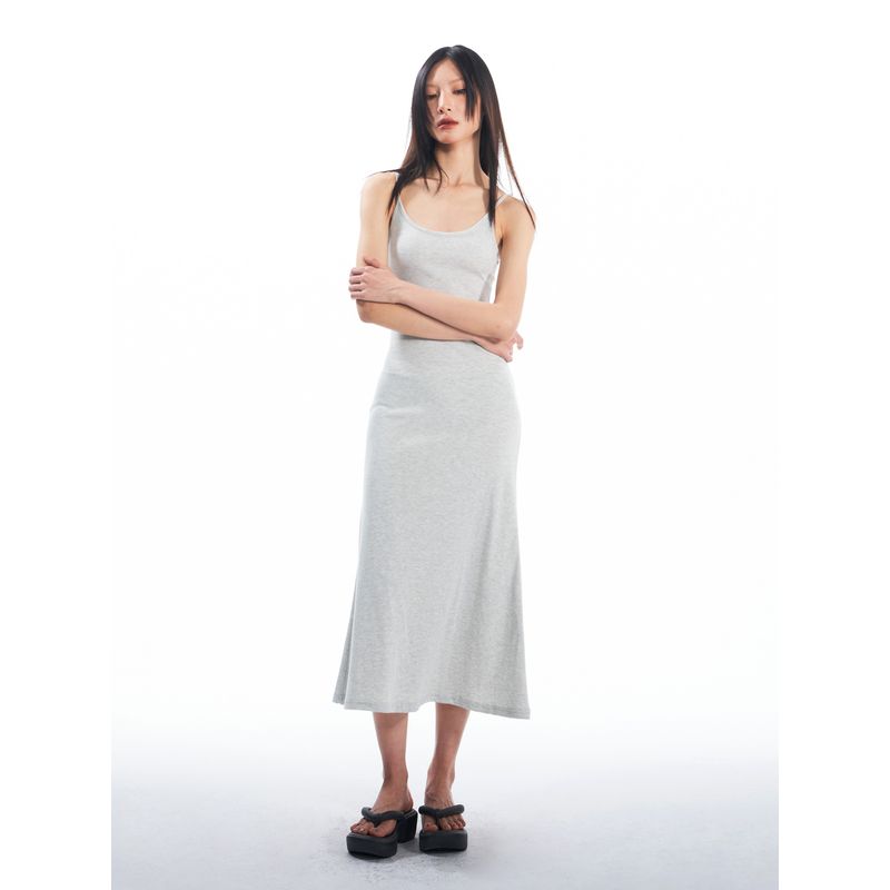 

Thelight Waffle Pure Color Minimalist Temperament Camisole Dress Pure Want to Wrap Hip Silm Inner Dress Women White L