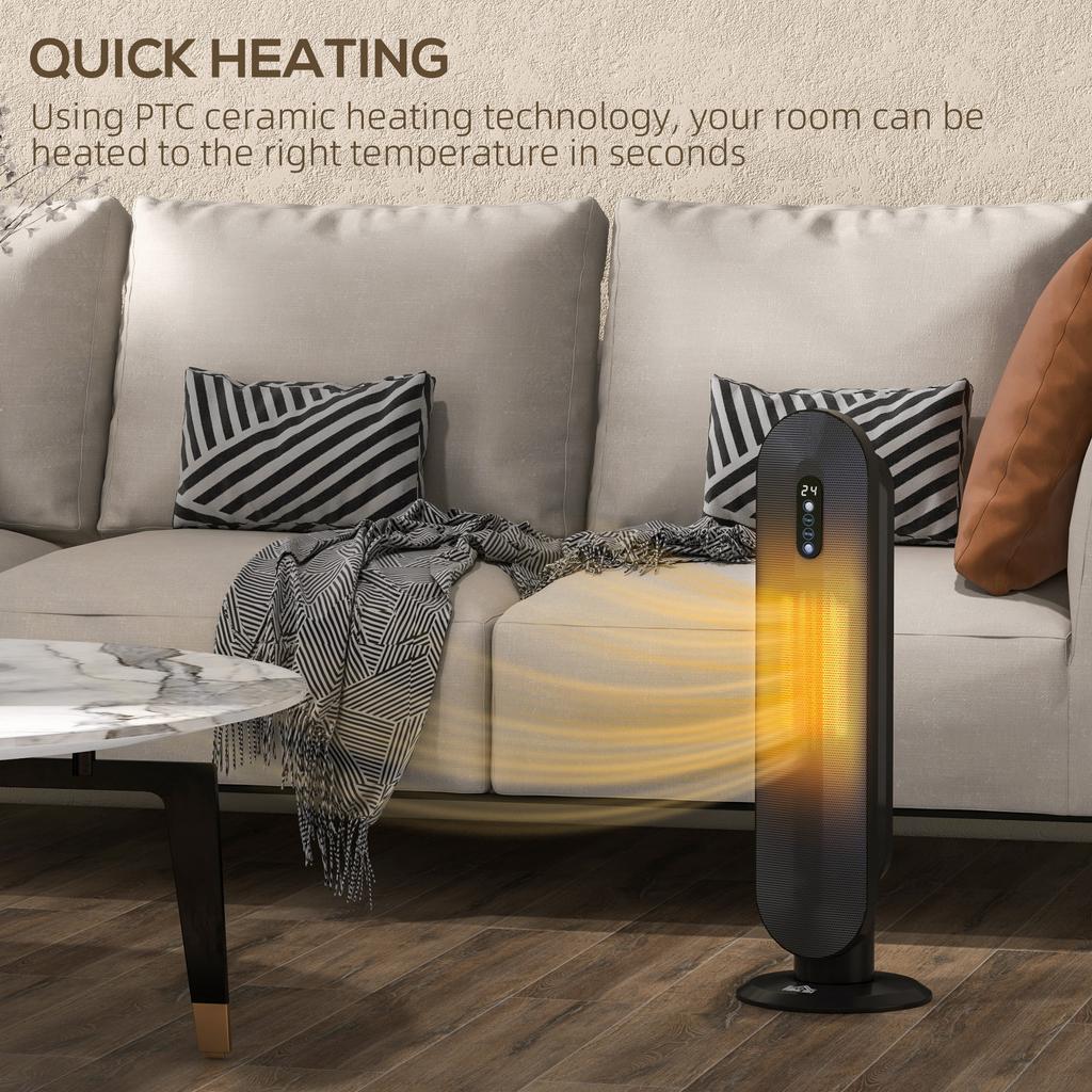 45 Degrees Oscillating Ceramic Space Heater, with Remote - Black
