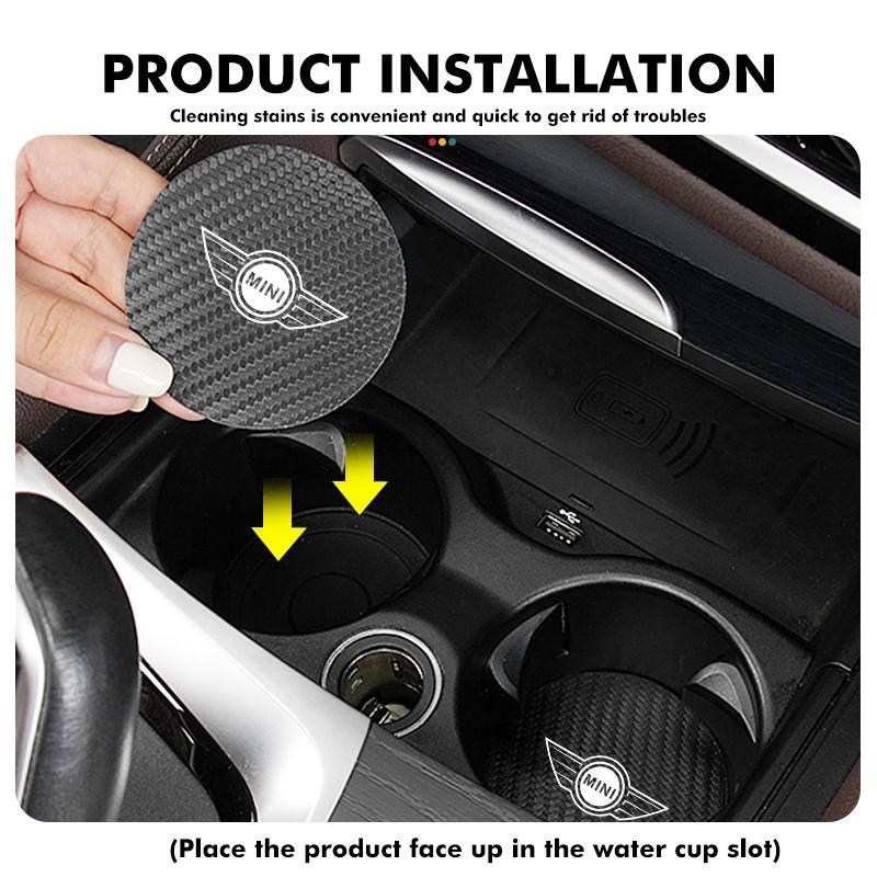 2 Pezzi Tappetino Antiscivolo per Auto Sottobicchiere Tappetino per Bicchiere d'Acqua in Fibra di Carbonio per MINI Cooper R60 R56 F56 F55 F57 F60 Countryman Convertibile tnrjc00