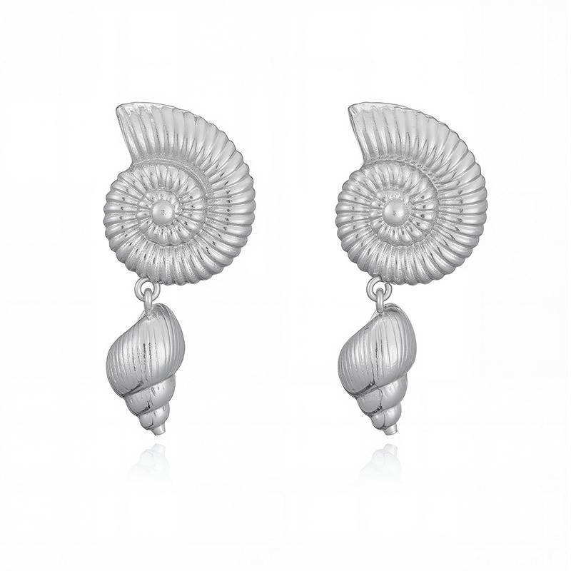 HECHENG,18K Golden Plated Pearl Shell Ocean Series Earrings Retro Neutral Metal Zircon 1 Pair Other