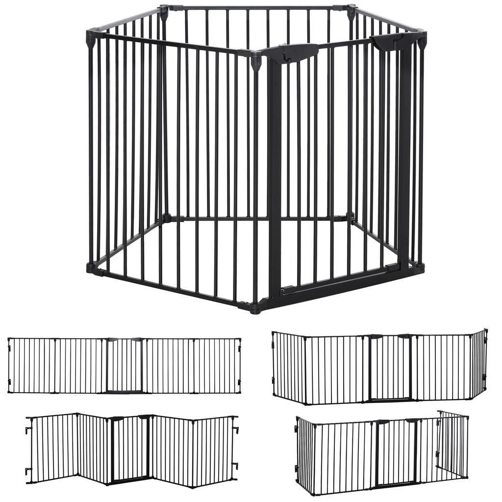 5 Panels Pet Playpen Metal Fence W/ Walk Through Door - Black
