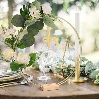 10pcs Christmas Decorative Round Wreath Iron Hoops with Base, Tabletop Wedding Ornamental Display Pieces In Golden Metal