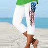 Women Elastic Waist Capri Pants Stretchy Fitted Mid-Calf Length Beach Shorts with Patriotic Print for Summer Casual Wear