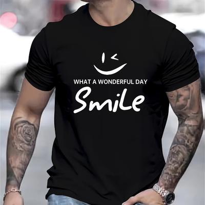 What A Wonderful Day Smile" Positive Text Print T-Shirt Breathable Cool, Comfortable Wear,Daily Casua