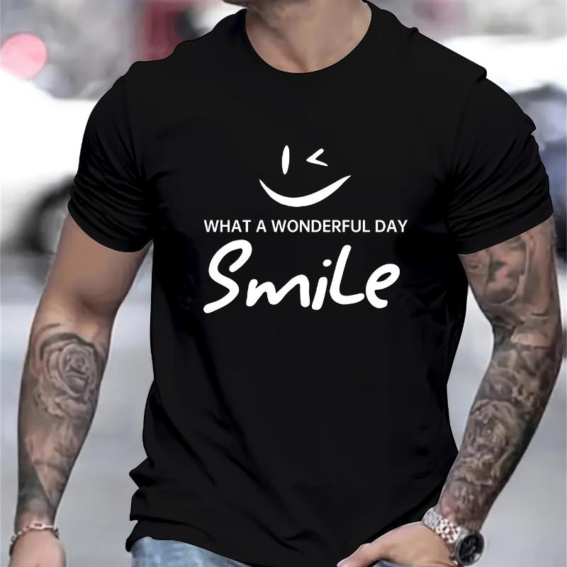 

What A Wonderful Day Smile Positive Text Print T-Shirt Breathable Cool, Comfortable Wear,Daily Casua XXL белый