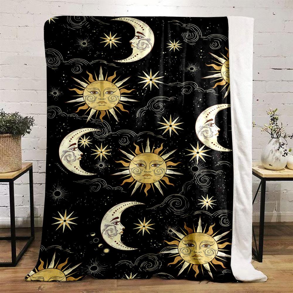 Vintage Sun Moon Stars Blanket bedroom Blanket for Livingroom Couch lunch break Soft throw for Friend's festival Gift